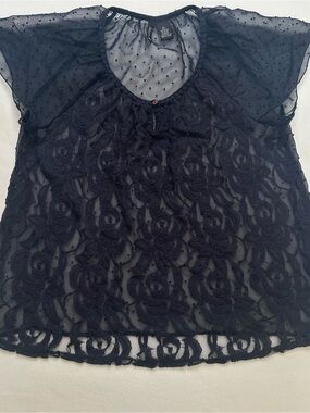 new directions Black Sheer Floral Lace Overlay Blouse